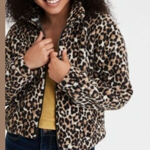 American Eagle Outfitters Leopard Print Teddy Jacket